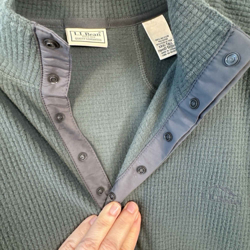 LL Bean AirLight Knit Pullover Mens XXXL Tall Green Gray Snap Mock Neck 521244 - Picture 7 of 9